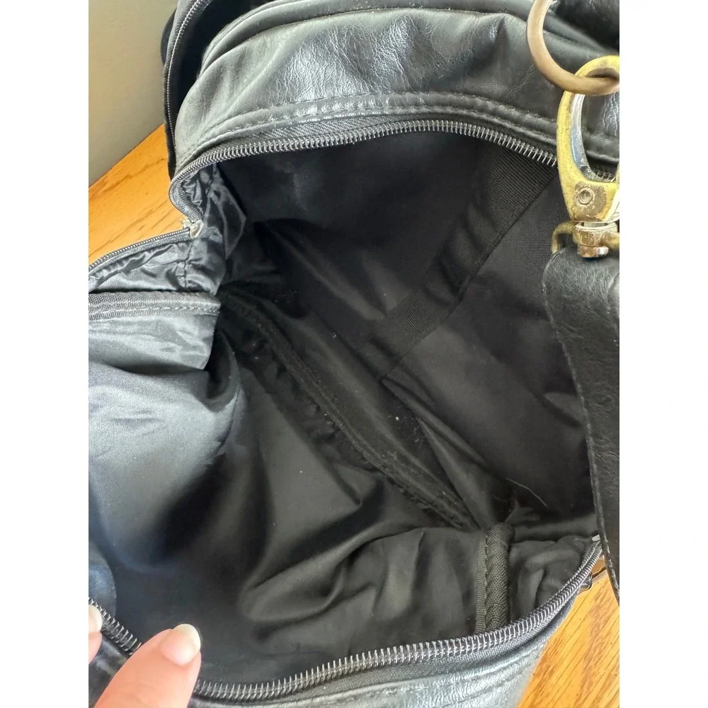 Y2K Blue Martini Black Leather Duffle Bag‎ Travel Weekender Gym Luggage Vintage